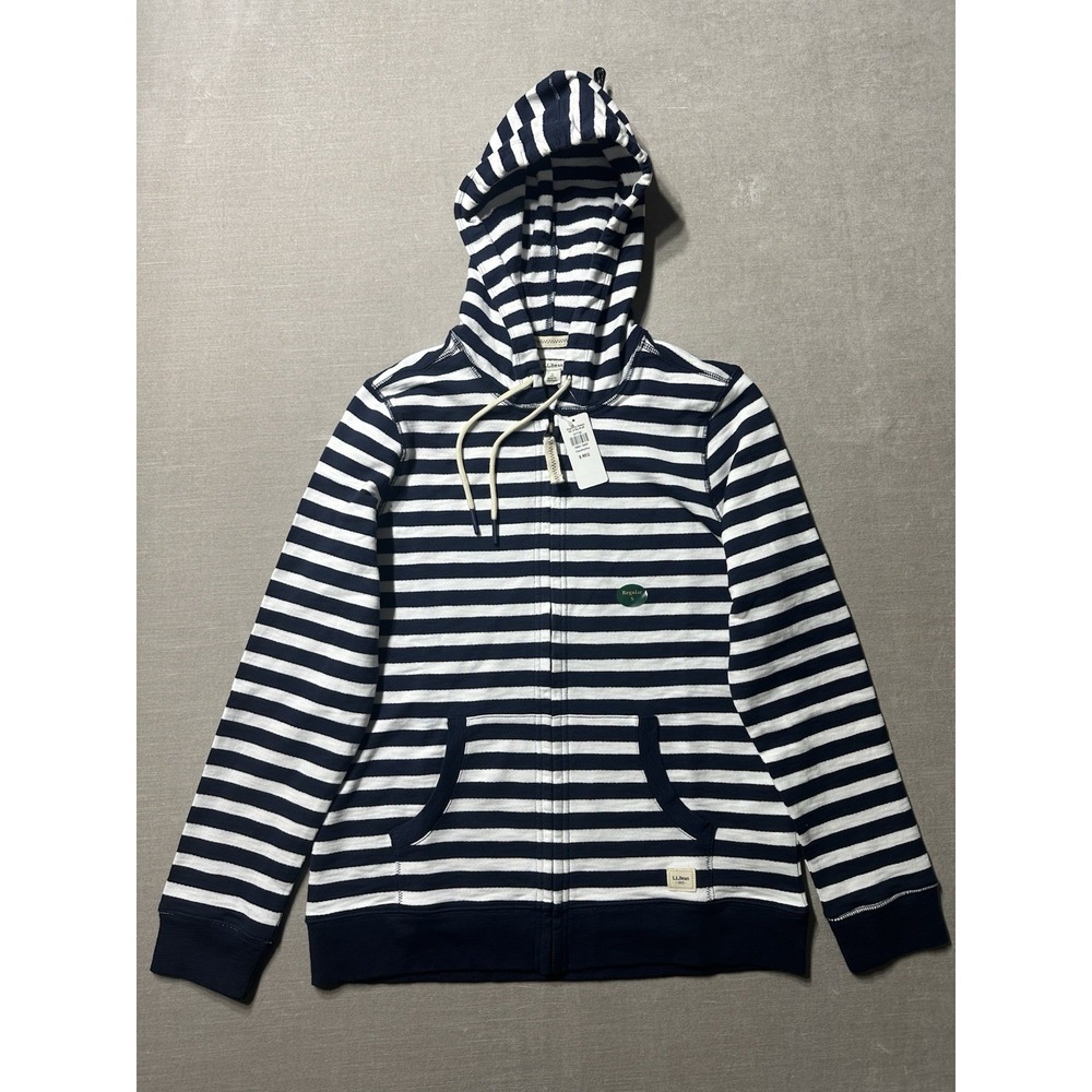 NWTS L.L. Bean Hoodie Full Zip Sweatshirt Women's Small Stripes Blue White